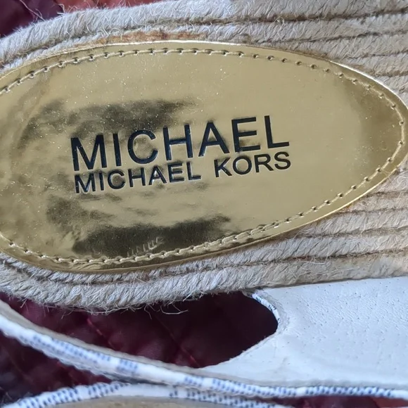 MICHAEL KORS* logo Leather Upper Thong Sandal Espadrille Rubber Bottom Size 6 - Picture 5 of 12